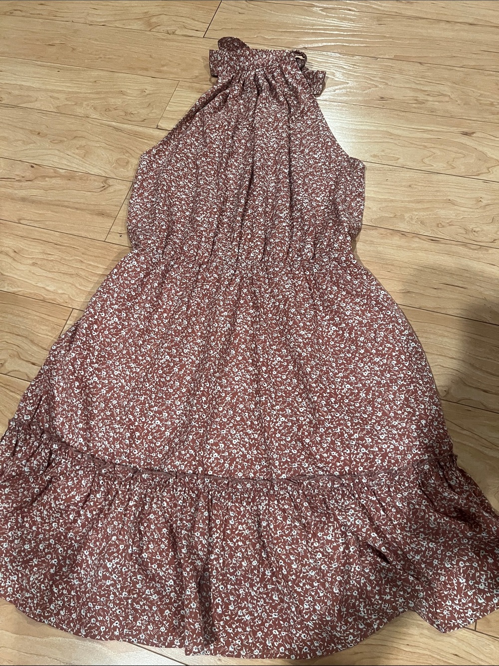 Smocked Halter Mini Dress in brown Floral